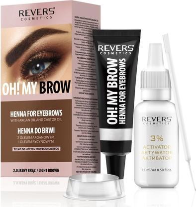 Revers Cosmetics Hellbraune Augenbrauenfarbe 2.0 mit Arganöl und Rizinusöl Omega 6, Karotin, Vitamine A, E, F Natu