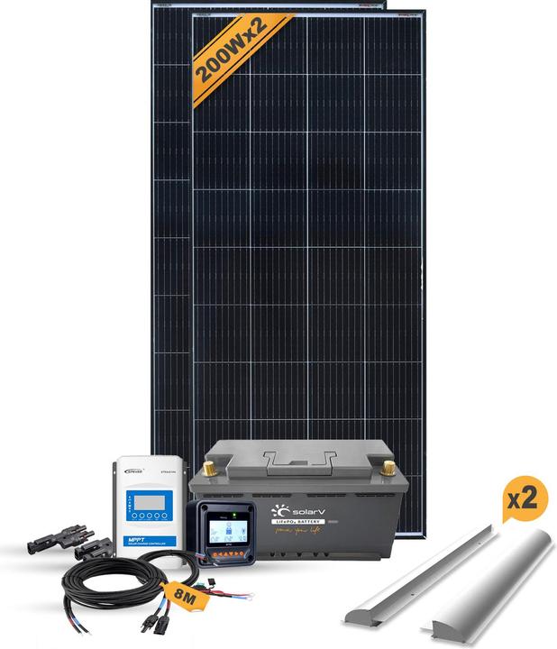 Enjoy solar Set monocristallino per camper - 400W/12V completo (ALU Silver) (200 W)
