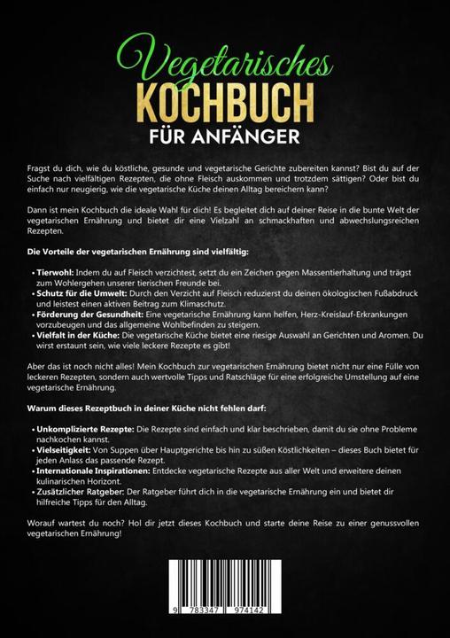 Produktbild Vegetarisches Kochbuch für Anfänger (Deutsch, Marie Neumann, 2023)