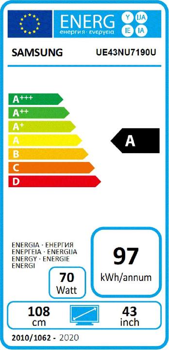 Energie-Label Samsung Ue43nu7190 (43", LCD, 4K, 2018)