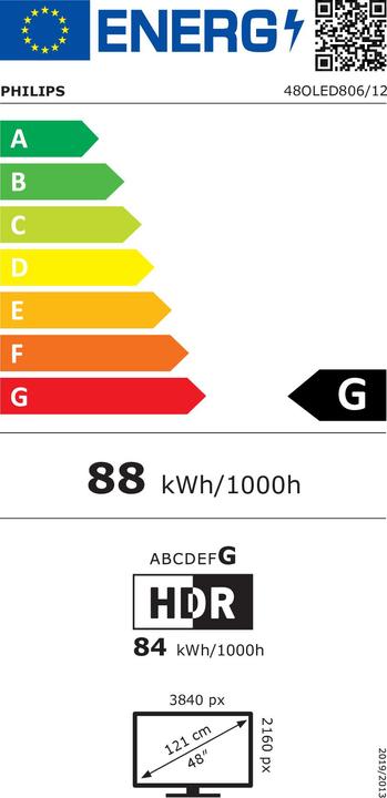 Energy Label Philips 48OLED806 Ambilight (48", OLED806, OLED, 4K, 2021)