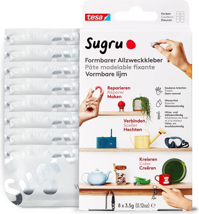 Sugru by tesa Sugru 8x colle malléable à usage général, colle polyvalente pour décorer, coller & réparer (28 g)