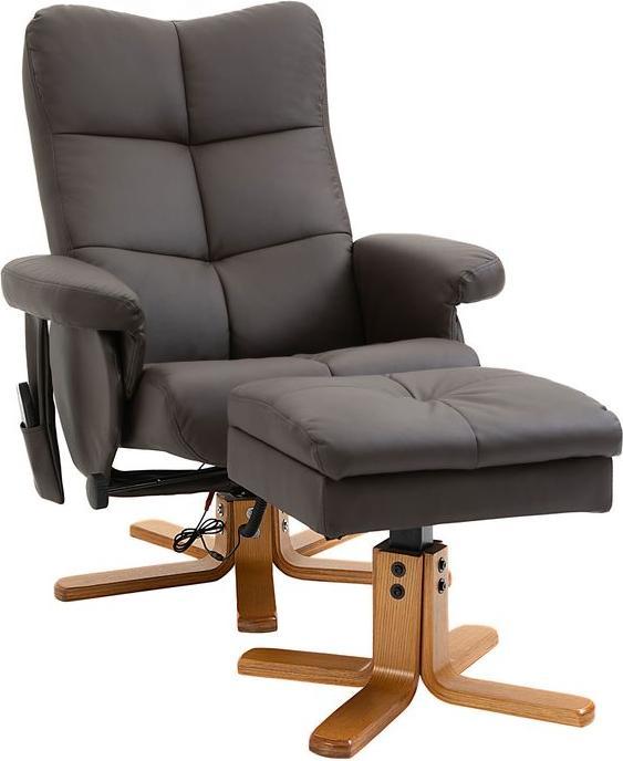 Swisshandel24 Relaxsessel Fernsehsessel mit Hocker Massagesessel 145°-Neigung mit 10 Vibrationpunkte Kunstleder Br