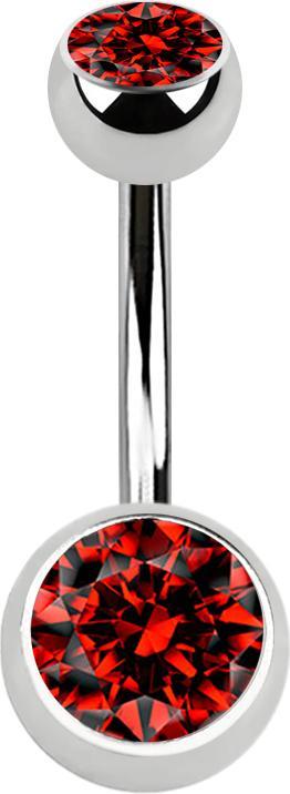 Star Piercing Banane silber mit zwei Kugeln Kristall rot (ohne Messing, Chirurgenstahl 316L)