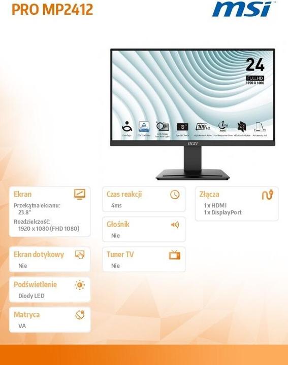 Actual product image MSI Pro MP2412 (1920 x 1080 pixels, 23.80")