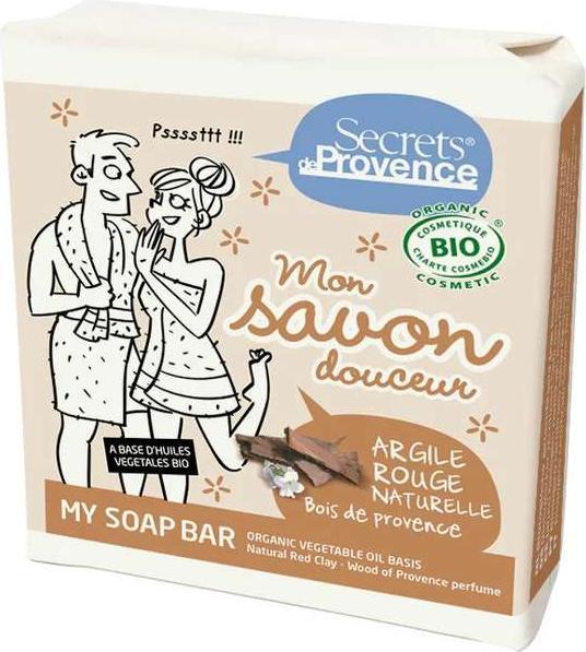 Secrets de Provence Sanfte BIO-Seife Rote Tonerde & Holz der Provence - 100g - (Hartseife)