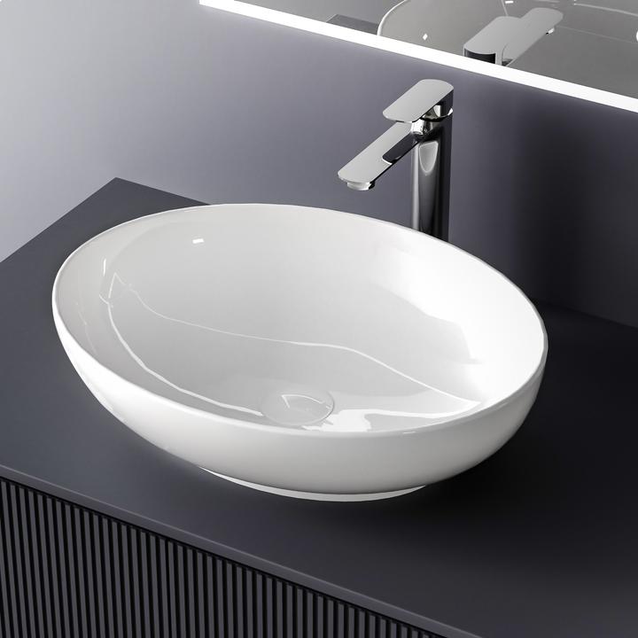 Produktbild Emke Aufsatzwaschbecken 520 x 395 x 130 mm, Oval, Keramik, Weiss glänzend (395 mm, 520 mm)