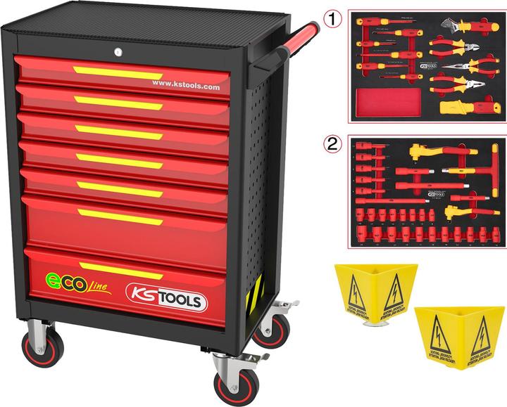KS Tools ECOline Werkstattwagen mit 42 isolierten Werkzeugen fÃ¼r Hybrid- und Elektrofahrzeuge ( 11 (44 x)