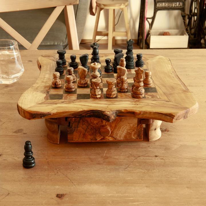 Immagine prodotto Natura Punto Scacchiera con pezzi, 100% legno d'ulivo con cassetto