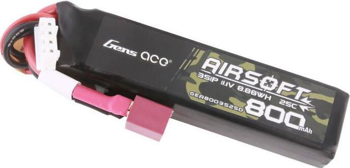 Produktbild Gens Ace Lipo 800MAH 11.1V 25C 3S1P Airsoft Gun Lipo Battery with T (Deans) Plug (11.10 V, 800 mAh)