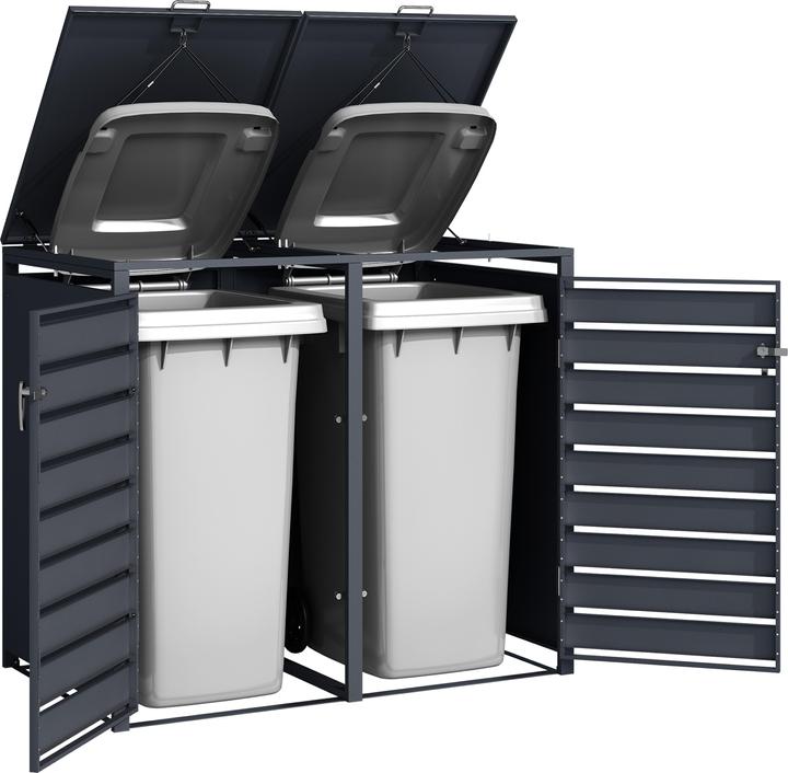 Produktbild Axi Lucas Mülltonnenbox Metall Anthrazit/Holzoptik 2x 240L