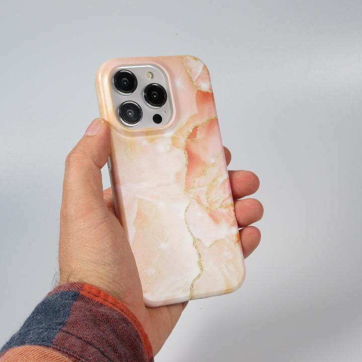 Image du produit PhoneLook Coque Silicone rigide mat avec effet marbre imprimé saumon (Apple iPhone 14 Pro)