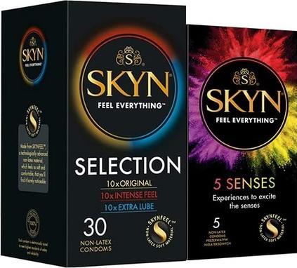 Bijoux Indiscrets SKYN Kondome Variety Pack 30 Count & 5 Senses 5 Count - 10 Original, 10 Intense Feel, 10 Extra Lube (30 Stk.)