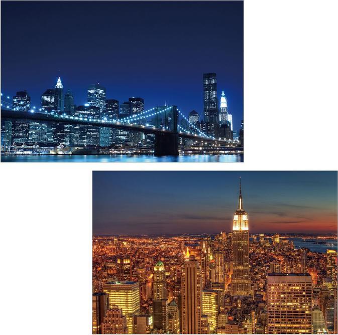 Produktbild Swisshandel24 2x LED-Bild Leinwandbild Leuchtbild Wandbild 60x40cm, Timer - Skyline New York (60 x 40 cm)