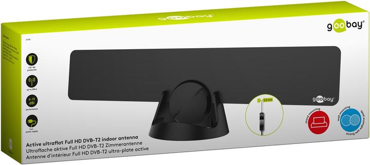 Produktbild Goobay Ultraflache Full HD DVB-T Zimmerantenne, inkl. LTE/4G Filter, Schwarz (Flachantenne, 16 dB, DVB-T / -T2)