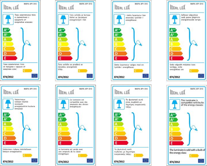 Etichetta energetica Ideal lux MAPA BIANCO G9 a parete ⌀150mm dimmerabile bianco caldo 059808 (370 lm, G9)