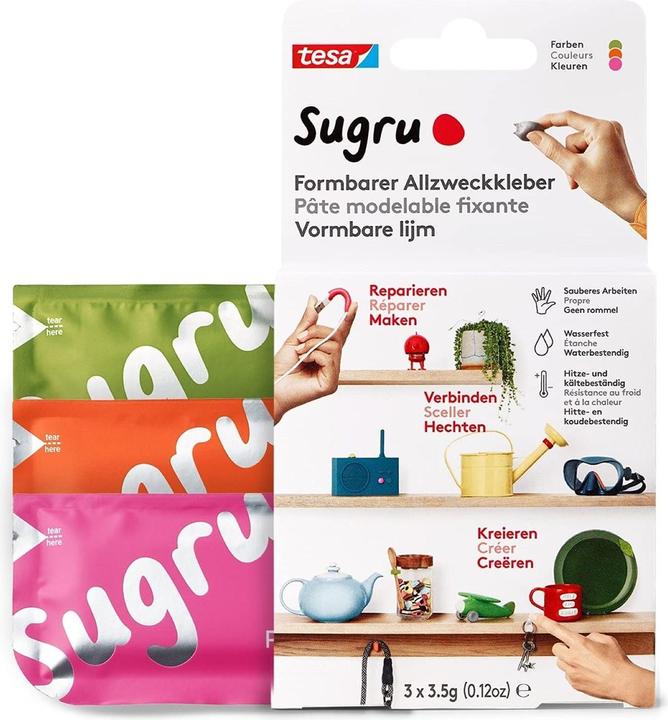 Produktbild Sugru by tesa Sugru 3x Formbarer Allzweckkleber, vielseitige Klebeknete zum Dekorieren, Kleben & Reparieren (10.50 g)