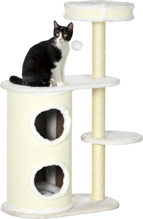 PawHut Graffiatoio con vassoio (100 cm, Bianco crema)