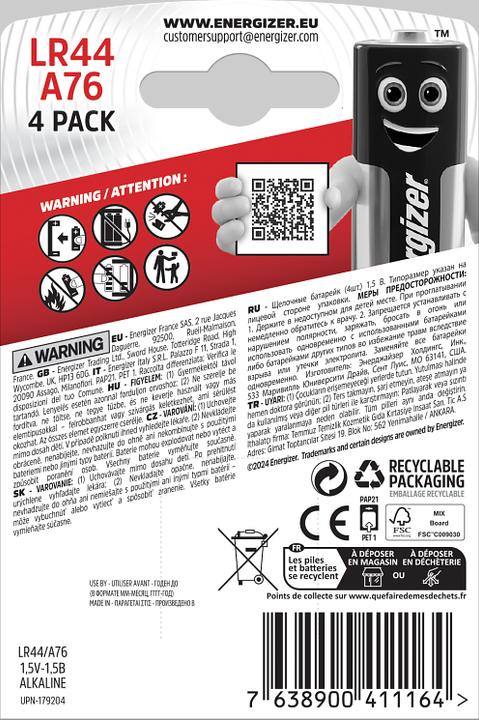 Immagine prodotto Energizer LR44/A76 Specialità (4 pz., LR44, 150 mAh)
