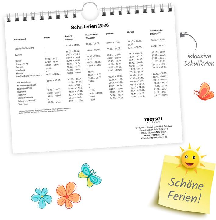 Produktbild Trtsch Notizkalender Querformat Notizkalender Blumen 2026 mit 12 Postkarten (20 x 16 cm, Deutsch)