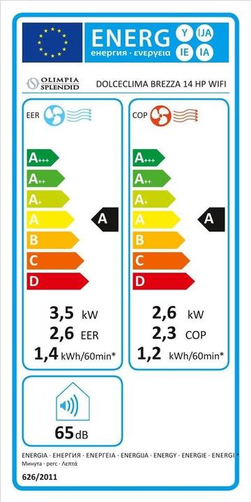 Energie-Label Olimpia Splendid Dolceclima Brezza 14 HP WiFi (55 m², 11942.50 BTU/h)