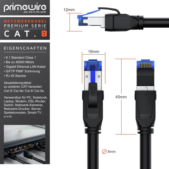 Produktbild Primewire CAT 8.1 Netzwerkkabel 40 Gbits - LAN Kabel Patchkabel - CAT 8 Gigabit Ethernet Cable - RJ45 Stecker (S/FTP, CAT8.1, 7.50 m)