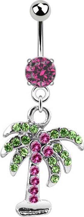 Star Piercing Banane silber mit Anhänger Palme pink (ohne Messing, Chirurgenstahl 316L)