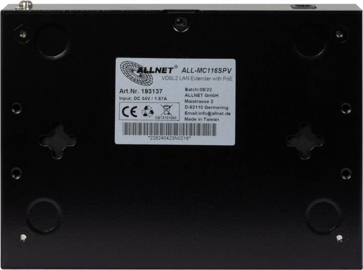 Immagine prodotto Allnet Vettore modem VDSL2 punto-punto via 2 fili con PoE non gestito ALL-MC116SPV-VDSL2