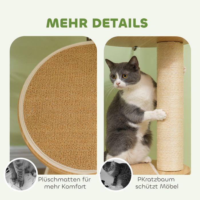 Produktbild Swisshandel24 Kratzbaum, Katzenkratzbaum Deckenhoch, 230-250 cm, Höhenverstellbar, Kippschutz (250 cm, Eiche+Cremeweiss)