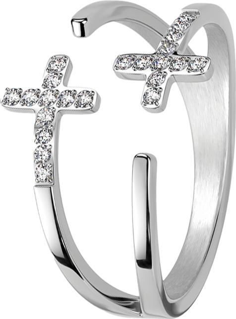 Star Piercing Ring silber doppeltes Kreuz Kristalle silber