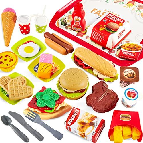 Produktbild Activity Board 63 Stück Kinder Lebensmittel Spielzeug Küche Spielzeug, Montage Hamburger Pizza Spielzeug, Kinder
