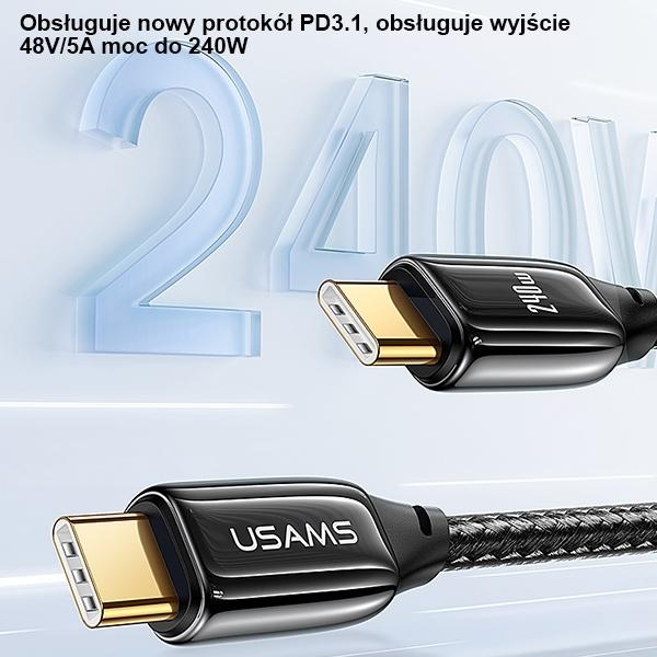 Actual product image Usams Charging Cable Type-C to Type-C - Black (2 m, USB 3.2 Gen 1, 240 W)