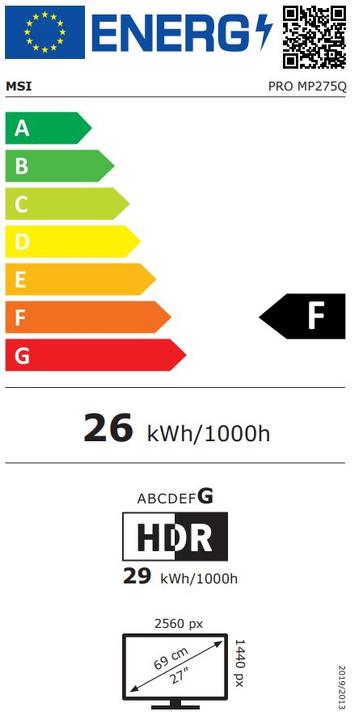 Energy Label MSI PRO MP275QDE / 27" / Office Monitor TFT (2560 x 1440 pixels, 27")