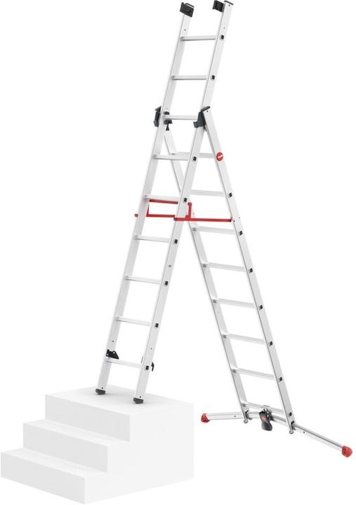 Actual product image Hailo S100 ProfiLOT, aluminium combination ladder 3-section, 2x9 + 1x8 rungs (Stepladder, 19 cm)