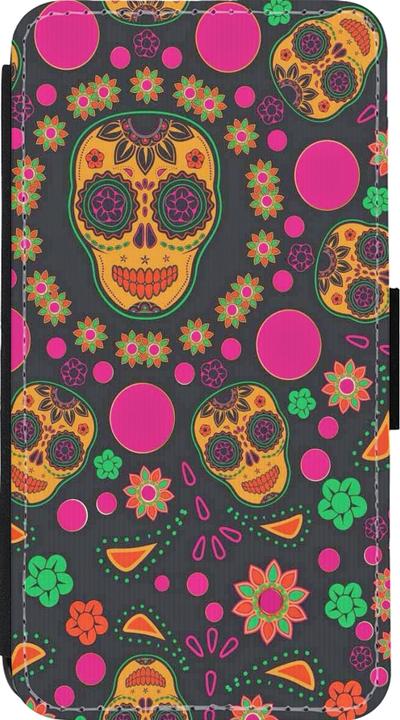 Produktbild PhoneLook Hülle Wallet schwarz Halloween 22 colorful mexican skulls (Apple iPhone 13 mini)