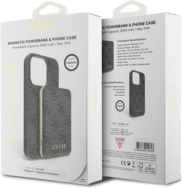 Actual product image Guess Zestaw GUBPM5N614GEMGK iPhone 11 6.1" hardcase + Powerbank 5000mAh MagSafe czarny/black 4G Met (Apple iPhone 11)