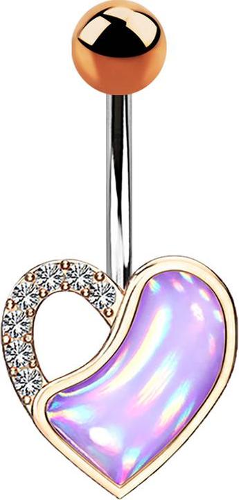 Star Piercing Banane rosegold Herz mit Kristall und Epoxidstein violett (Messing, Chirurgenstahl 316L)