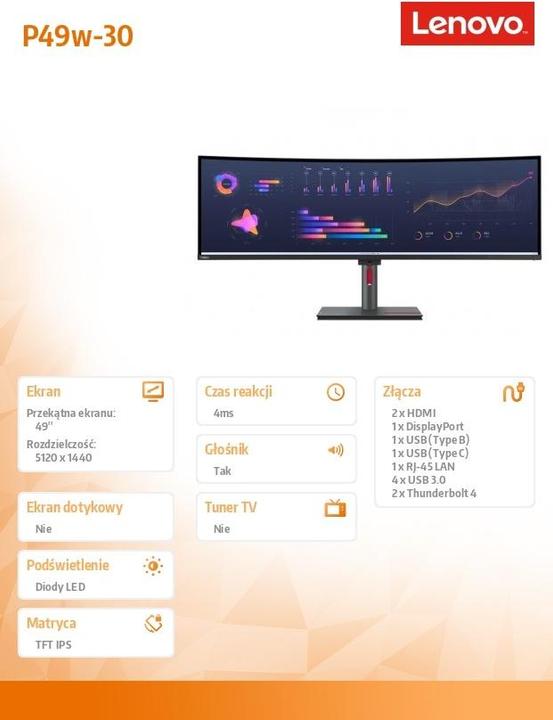 Actual product image Lenovo ThinkVision P49w-30 (5120 x 1440 pixels, 49")