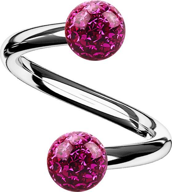 Star Piercing Micro Spirale silber mit zwei Kristallkugeln fuchsia Epoxy Schutzschicht (ohne Messing, Titan G23)