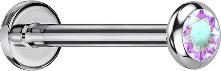 Star Piercing Micro Threadless Labret silber Scheibe abgerundet Kristall multicolor (ohne Messing, Titan G23)