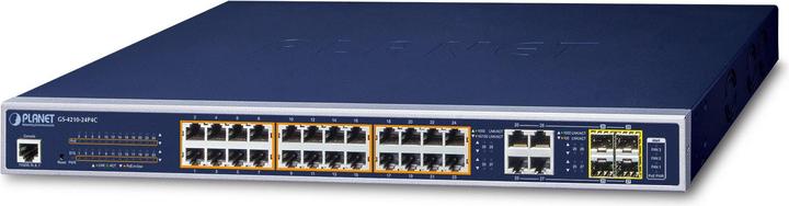 Produktbild Planet 24 Port 10/100/1000Mbps PoE 4 Port Gigabit ComboManaged Gigabit Switch 202W Stromaufnahme (24 Ports)