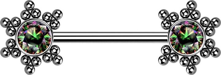 Actual product image Star Piercing Threadless Barbell silber Stern Kugeln mit Kristall dunkel multicolor (without brass, Surgical steel 316L)