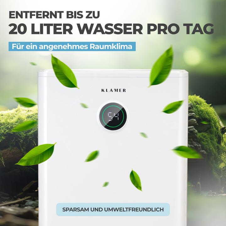 Immagine prodotto KLAMER Luftentfeuchter elektrisch 20L, 180m³ Luftumwälzung pro Stunde, 440W starker Raumentfeuc… (30 m², 20 l/24h)