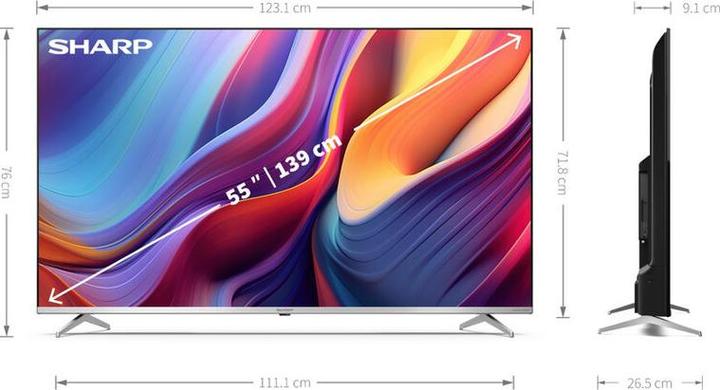 Produktbild Sharp 55GP6265E 55" UHD Google Smart TV silber (55", LED, 4K, 2025)