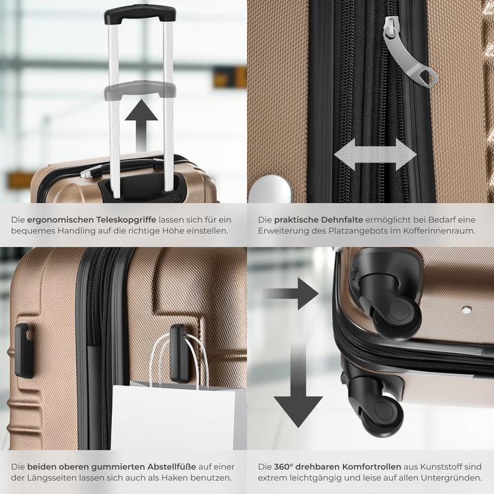 Produktbild tectake Hartschalenkofferset 4-tlg. (106 l, Handgepäck (bis 50l), M (50 - 90l), L (90 - 115l))