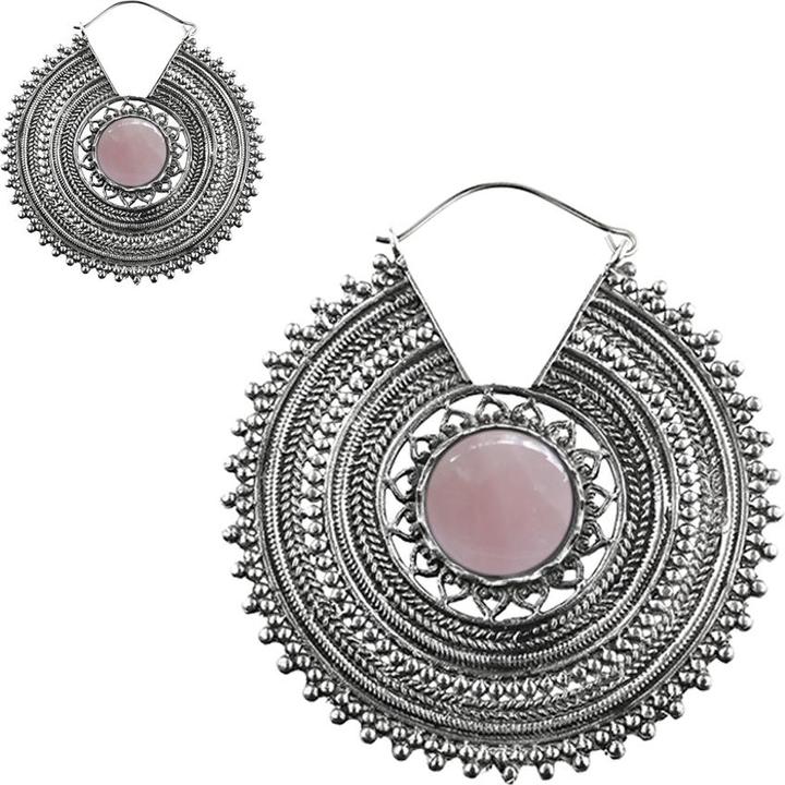 Star Piercing Ohrring silber gepunktet und geflochten mit Rosenquarz Stein (Messing, Mineralisch)