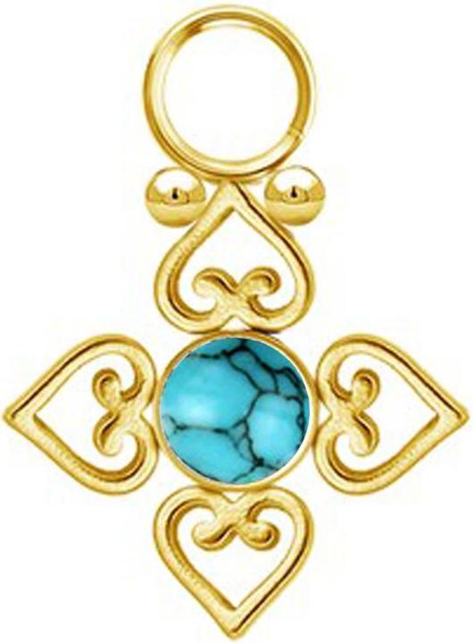 Immagine prodotto Star Piercing Anhänger vergoldet Türkis Stein vier filigrane Herzen (senza ottone, Mnerale, Acciaio chirurgico 316L)