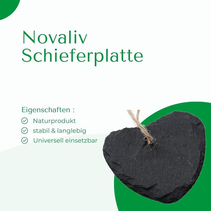 Produktbild Novaliv Schieferherz zum Aufhängen mit Juteband Schiefertafel Dekoration Wandeko (6, 6 cm Herz) (6 x 6 cm)