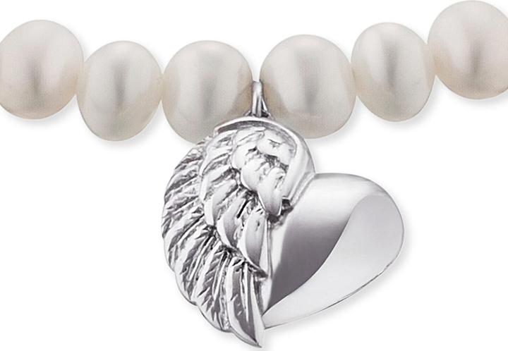 Immagine prodotto Engelsrufer Bracciale di perle Cuore con ali d'angelo ERB-HEARTWINGPE (L) (17 cm, Perle, Argento rodiato)