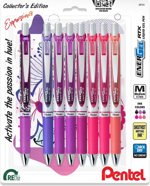 Pentel Roller à encre EnerGel (Magenta, Orange, Violet, Pink, Corail, 8 x)